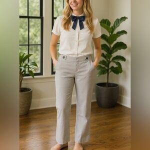 Gap Gray/White Striped Flare Dress Pants